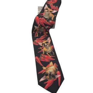 Vintage Ralph Marlin Mens Aye Chihuahua Pepper Daron Fayas  Signed Necktie